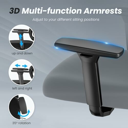 3D multi-function armrests with adjustable positions.