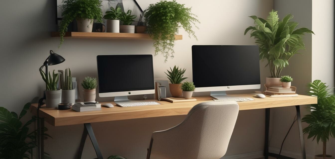 Home office desk with plants